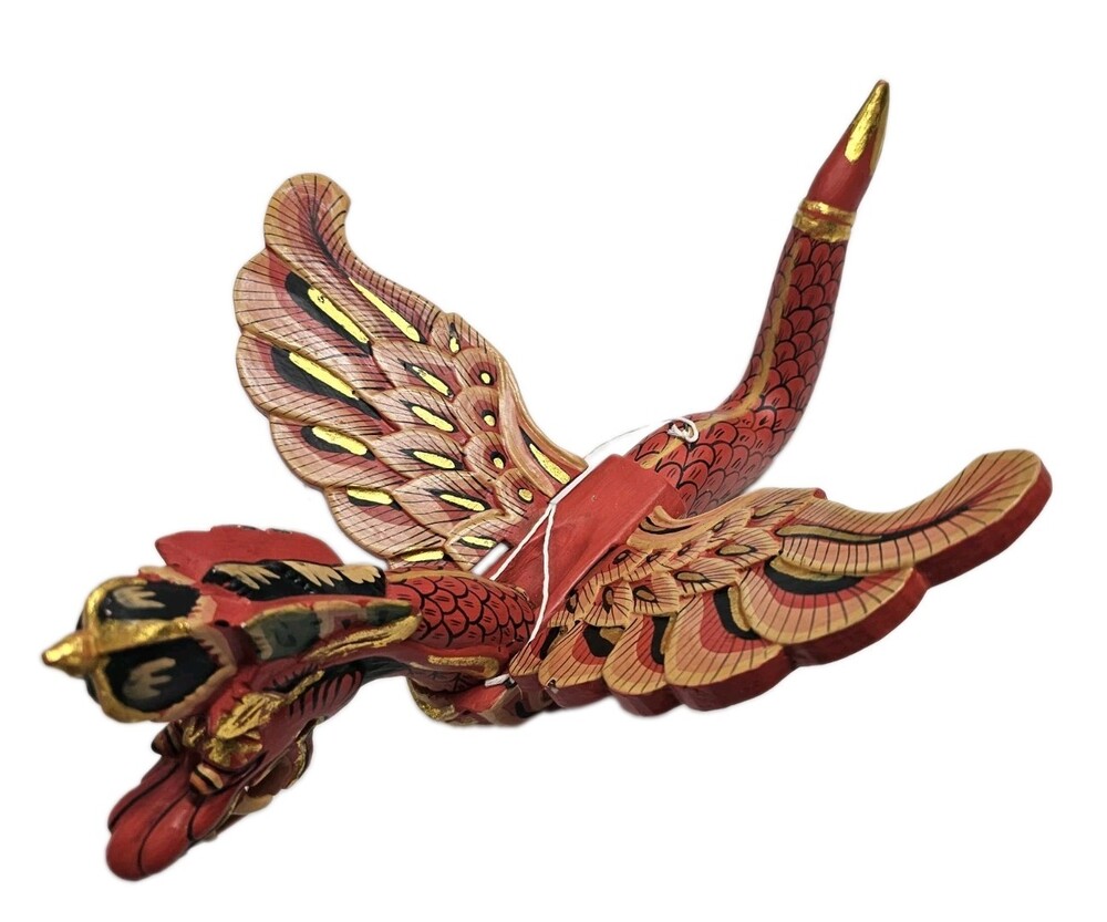 VTG Balinese Hand Carved Wooden Winged Flying Naga Dragon Mobile Folk Art